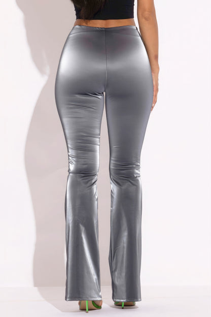 Velvet Pu Flared Pants