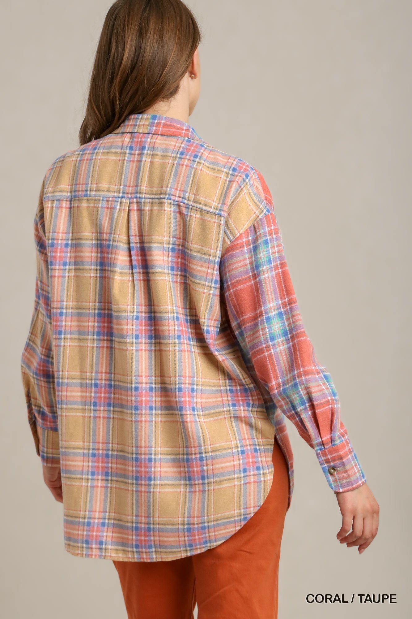 Mixed Plaid Boxy Flannel Button-Down Shirt – Cotton-Poly Blend with Front Pocket for a Modern, Relaxed Fit & Effortless Style