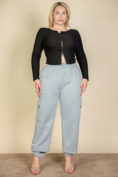 Plus Size Side Pocket Drawstring Waist Sweatpants – Cozy Polyester Blend, Stretchy Fit, Practical Side Pockets, Perfect for Lounging, Errands, and Light Activities