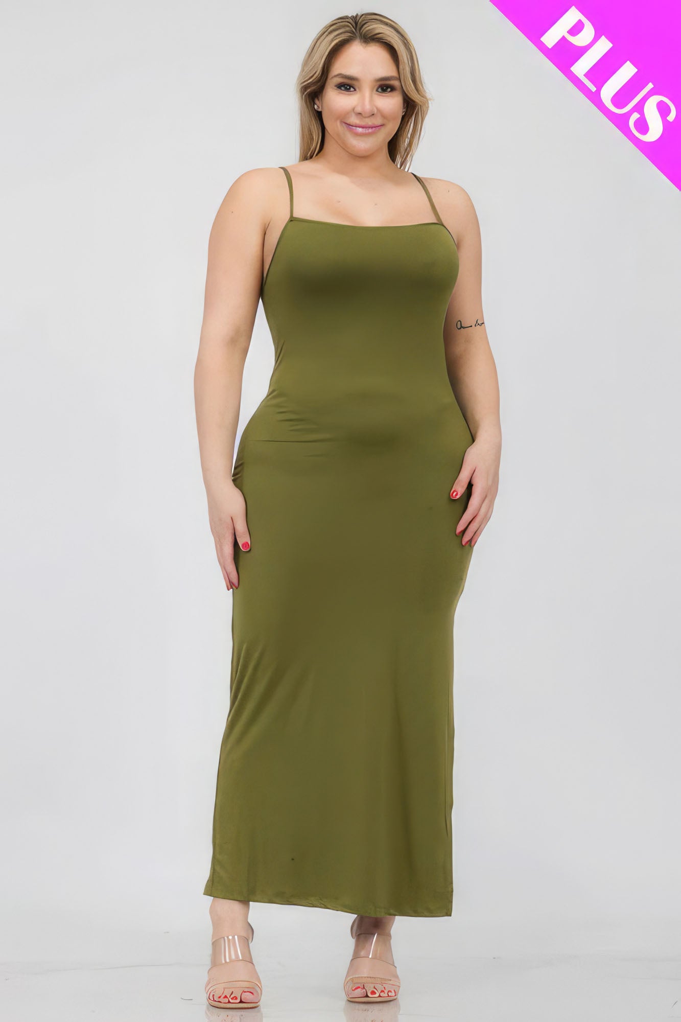 Plus Size Crisscross Back Split Thigh Maxi Dress – Polyester & Spandex, Alluring Split Thigh and Crisscross Back Design, Perfect for Special Events & Evening Outings