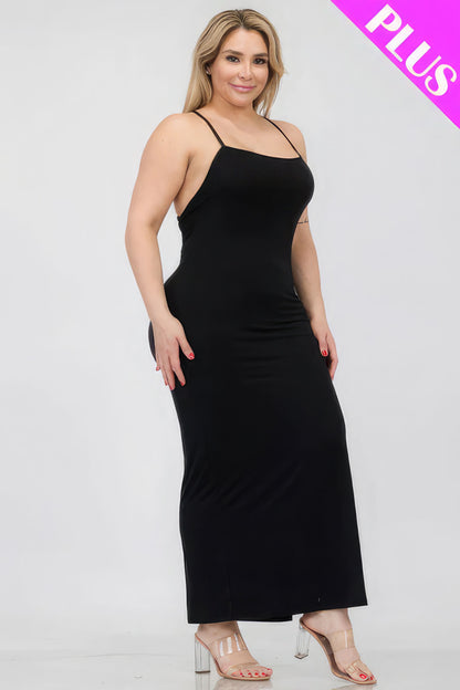 Plus Size Crisscross Back Split Thigh Maxi Dress – Polyester & Spandex, Alluring Split Thigh and Crisscross Back Design, Perfect for Special Events & Evening Outings