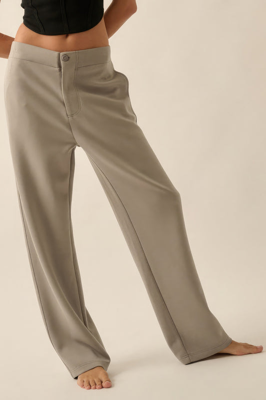 Premium Scuba High-Waist Button & Zip Fly Pants – Elastic Back Waist, Polyester, Rayon & Spandex Blend for Work, Casual Outings, or Night Outs. Perfect for Polished, Relaxed Looks.