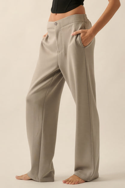 Premium Scuba High-Waist Button & Zip Fly Pants – Elastic Back Waist, Polyester, Rayon & Spandex Blend for Work, Casual Outings, or Night Outs. Perfect for Polished, Relaxed Looks.