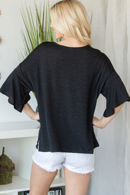 Flared Sleeve Basic Short Sleeve Top | Made in the U.S.A with a Stylish Twist for Effortless Elegance