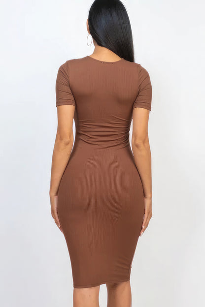 Ribbed Bodycon Midi Dress – Polyester & Spandex, Sleek Figure-Hugging Silhouette for a Chic Look, Perfect for Nights Out & Special Events