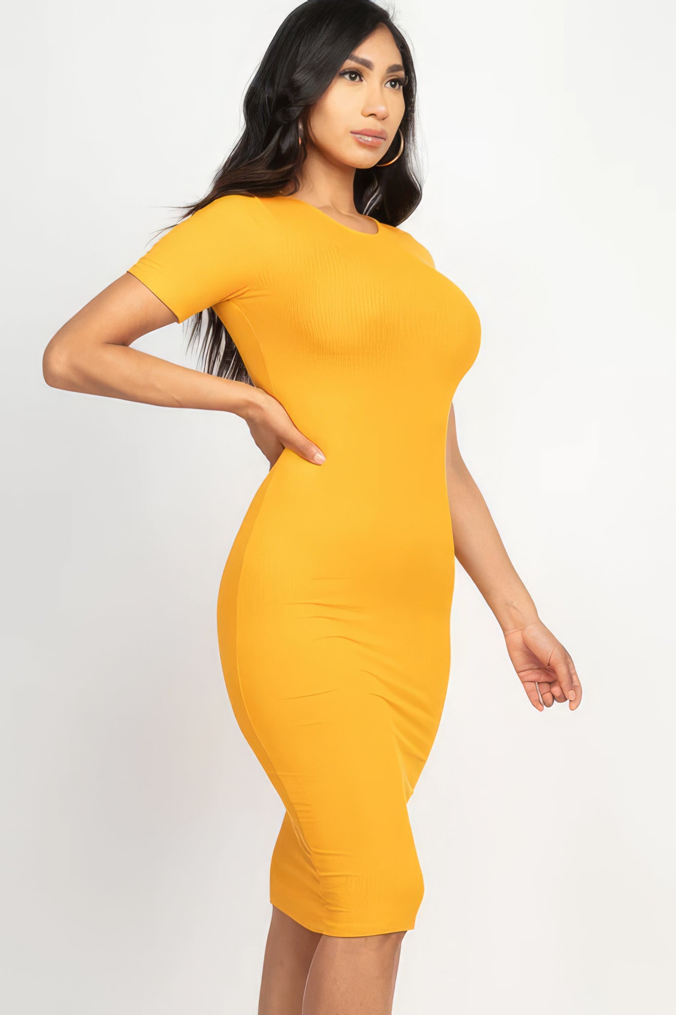 Ribbed Bodycon Midi Dress – Polyester & Spandex, Sleek Figure-Hugging Silhouette for a Chic Look, Perfect for Nights Out & Special Events