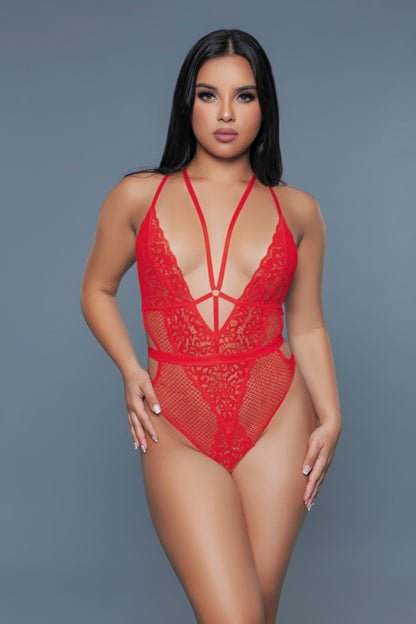 Elise Bodysuit Elise Floral & Dot Mesh Bodysuit | Elegant Stretch Fit with Plunge V Neckline & Side Cut-Outs for a Striking Silhouette