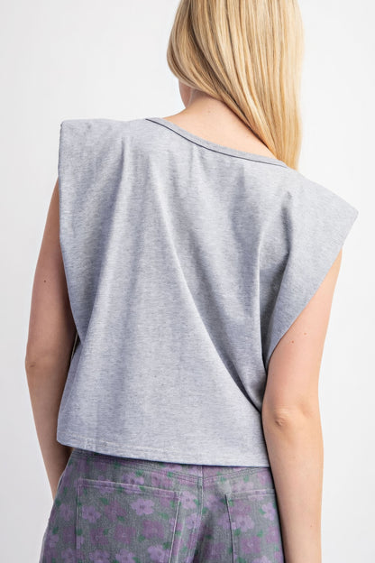 Sleeveless Crop Top with Shoulder Pads – High-Quality Cotton, Effortlessly Chic Design, Perfect for Casual Outings, Brunches & Stylish Occasions