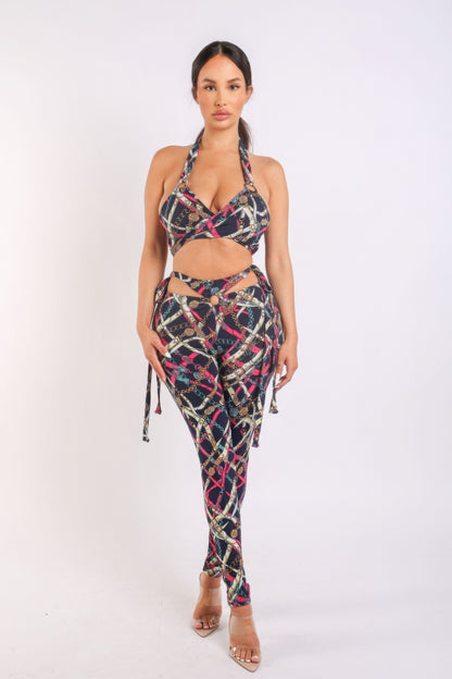 Printed Tie-Detail Jumpsuit – Polyester & Spandex Blend, Perfect for Brunch Dates, Cocktail Parties, & Nights Out