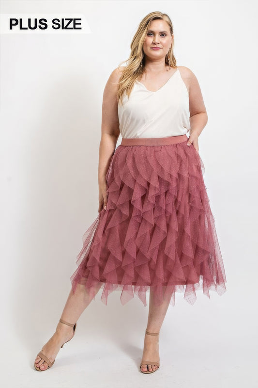 Ruffled Tulle Midi Skirt with Elastic Waistband – 100% Cotton for Comfort & Breathability, Perfect for Date Nights, Parties, and Weddings