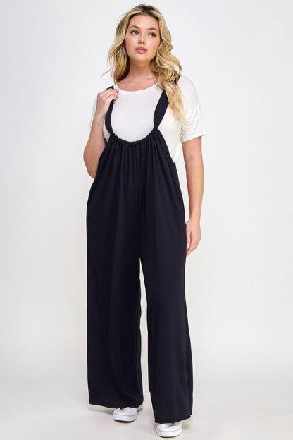 French Terry Wide Leg Jumpsuit Overalls – 100% Polyester for Durability, Soft Feel, and All-Day Comfort