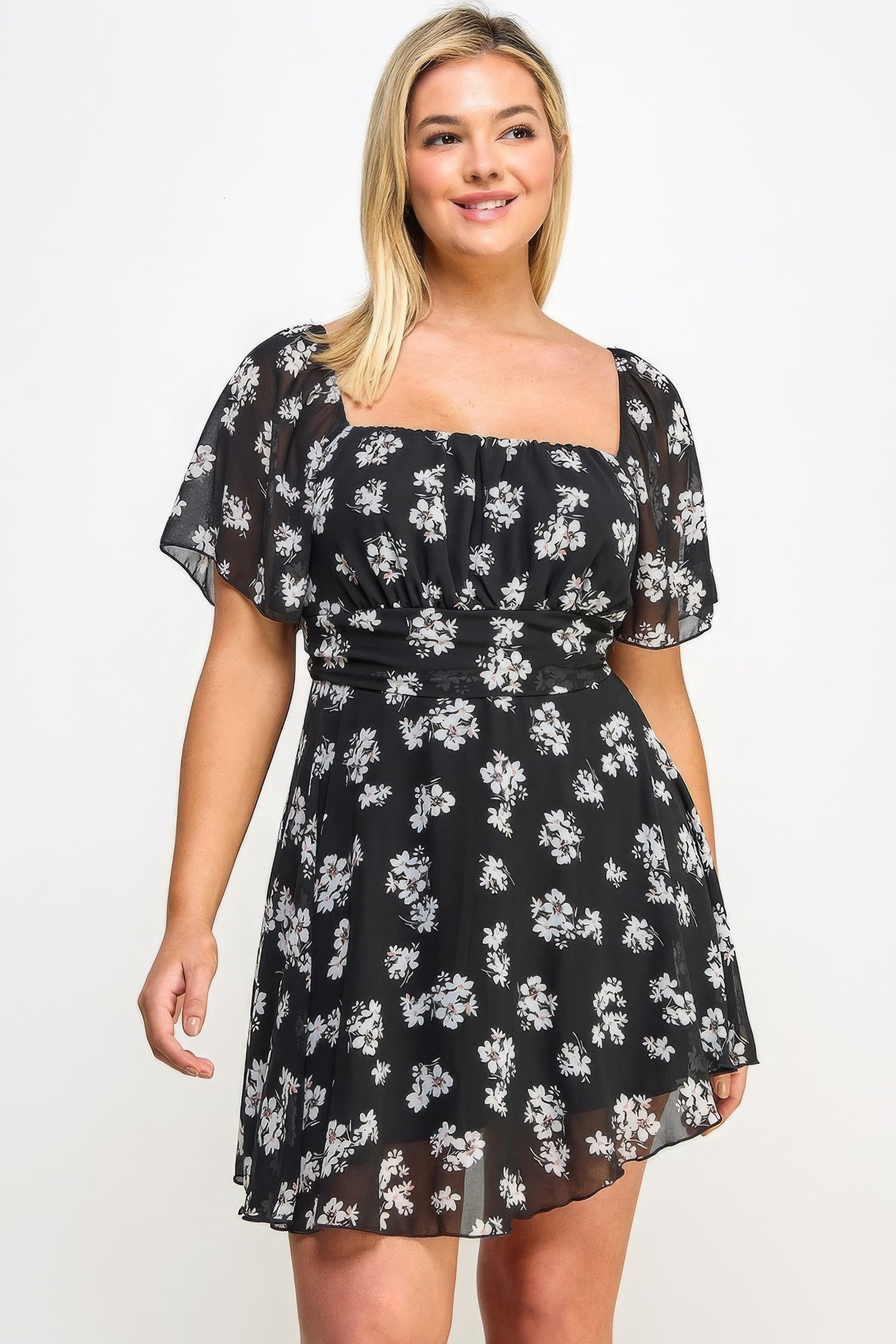 Plus Size Floral Chiffon Dress – Soft & Durable Polyester, Feminine Floral Print, Perfect for Special Occasions with Heels & Accessories