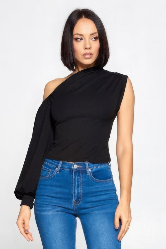 Trendy Ladies One-Shoulder Top - Soft Polyester-Spandex Blend, Perfect for Casual Outings or Chic Night Looks