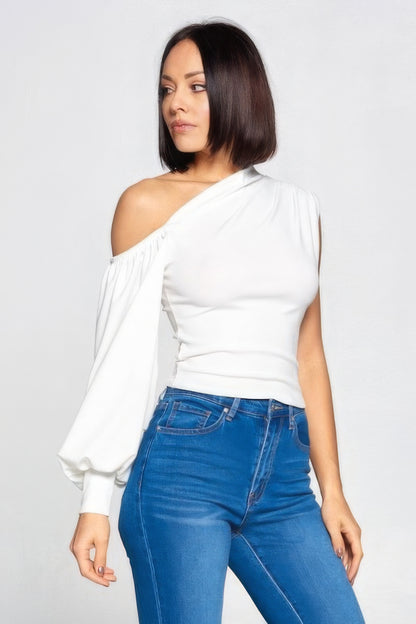 Trendy Ladies One-Shoulder Top - Soft Polyester-Spandex Blend, Perfect for Casual Outings or Chic Night Looks