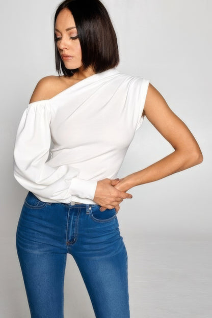 Trendy Ladies One-Shoulder Top - Soft Polyester-Spandex Blend, Perfect for Casual Outings or Chic Night Looks