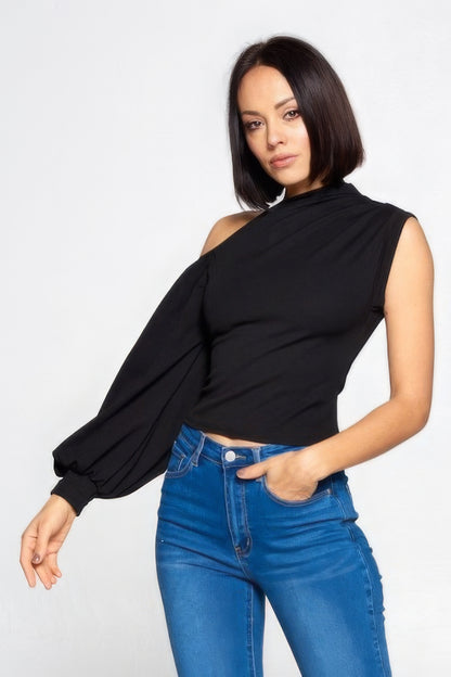 Trendy Ladies One-Shoulder Top - Soft Polyester-Spandex Blend, Perfect for Casual Outings or Chic Night Looks