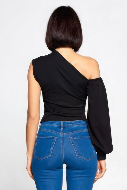 Trendy Ladies One-Shoulder Top - Soft Polyester-Spandex Blend, Perfect for Casual Outings or Chic Night Looks