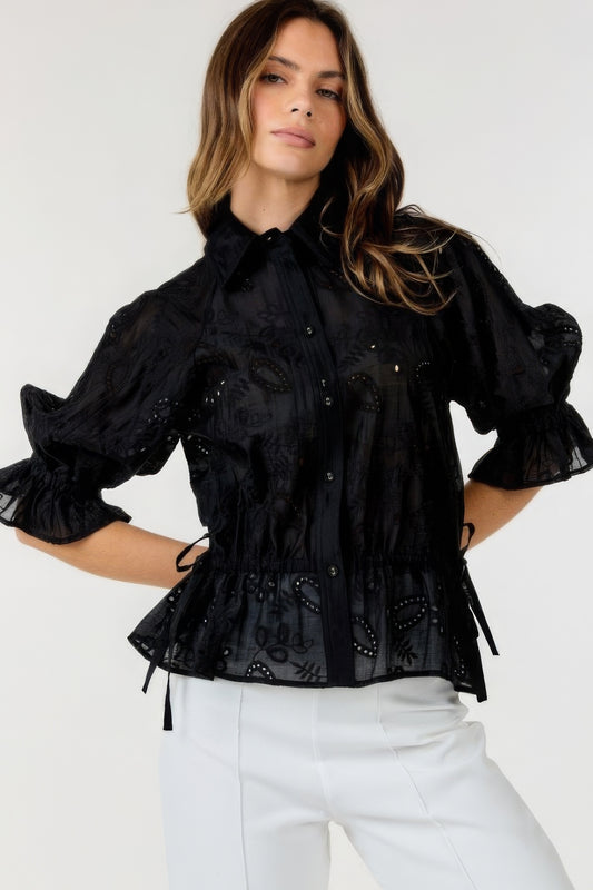 Shop Button-Down Collar Neck Embroidered Top – Elegant, Stylish, and Versatile Blouse for Effortless Chic Looks