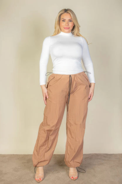 Plus Size Drawstring Waist Parachute Pants – Durable Nylon, Elastic Band & Toggle Tightening, Two Front Pockets, Ideal for Casual Outings, Travel & Everyday Wear