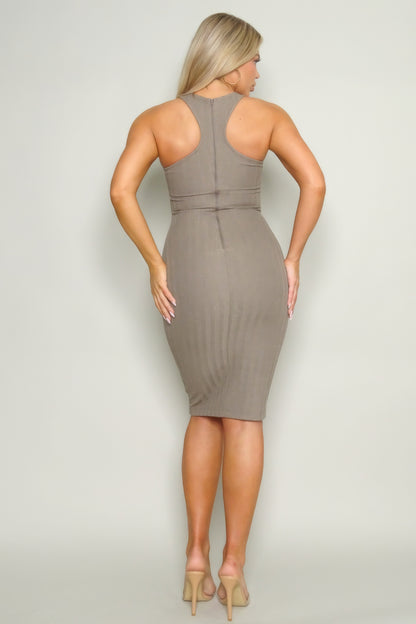 High Cut Racerback Knit Midi Dress – Body-Sculpting, Stretchy Blend of 95% Polyester & 5% Spandex for a Tailored Fit and Ultimate Comfort