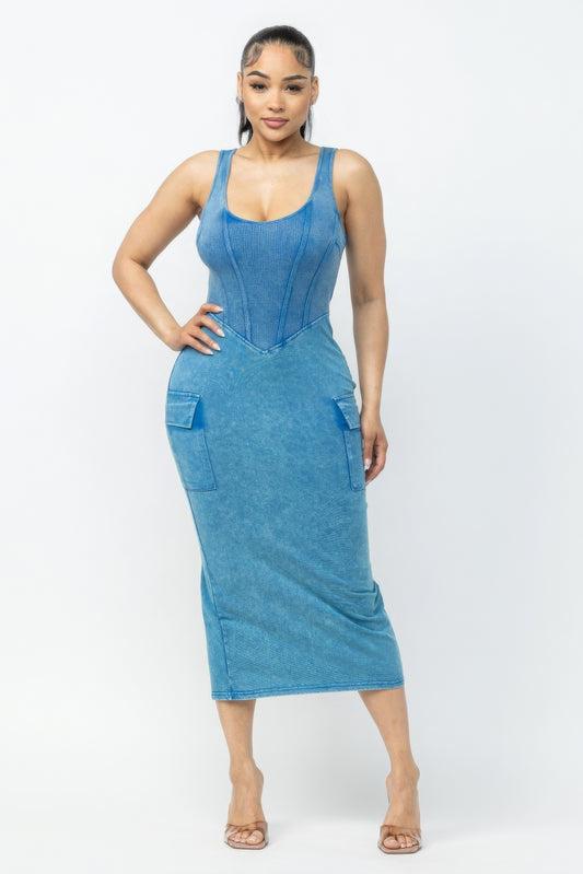 Shop Trendy Acid Washed Cargo Midi Dress – Stylish, Comfortable, and Affordable Fashion for Women in the USA