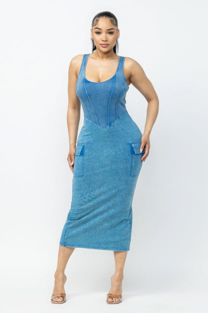 Shop Trendy Acid Washed Cargo Midi Dress – Stylish, Comfortable, and Affordable Fashion for Women in the USA