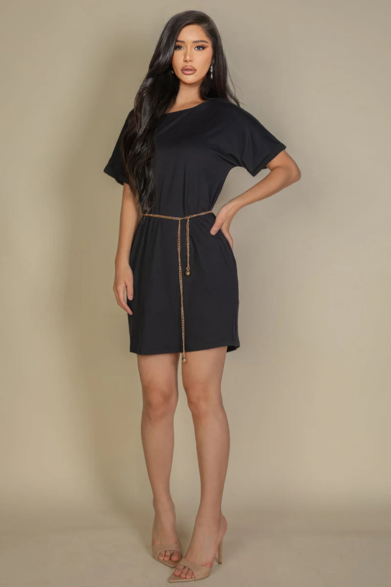 Side Pocket Double-Folded Mini Dress – Polyester & Spandex, Soft High-Stretch Jersey, Perfect for Everyday Wear, Casual Outings & Special Events