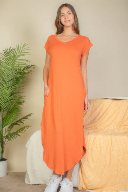 V-Neck Batwing Sleeve Maxi Dress with Hidden Pockets – Soft, Stretchy Premium Blend of 92% Polyester & 8% Spandex for Comfort and Style