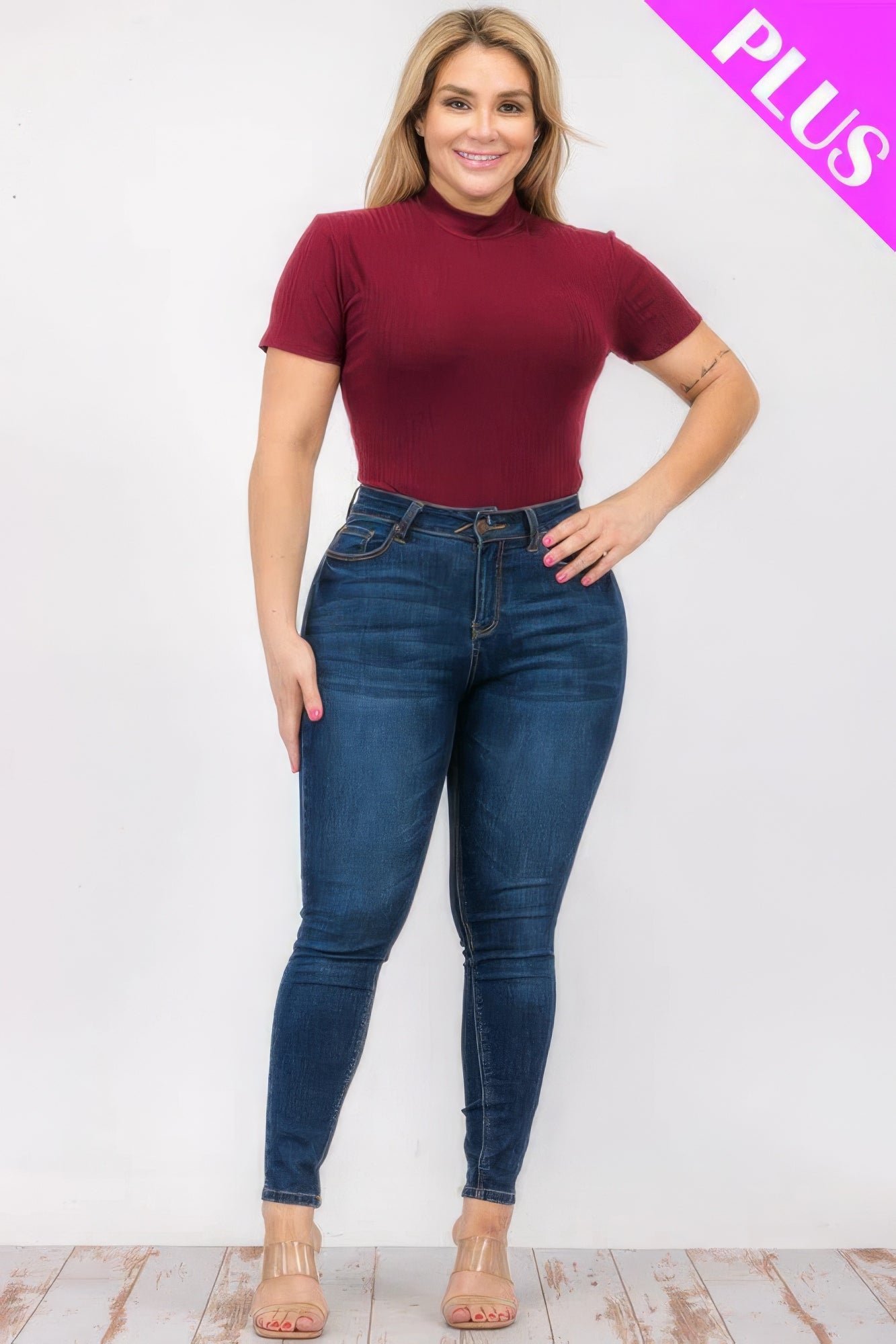 Plus Size Ribbed Short Sleeve Bodysuit – Soft Polyester & Spandex, Versatile for Layering or Wearing Solo, Perfect for Casual or Dressy Occasions