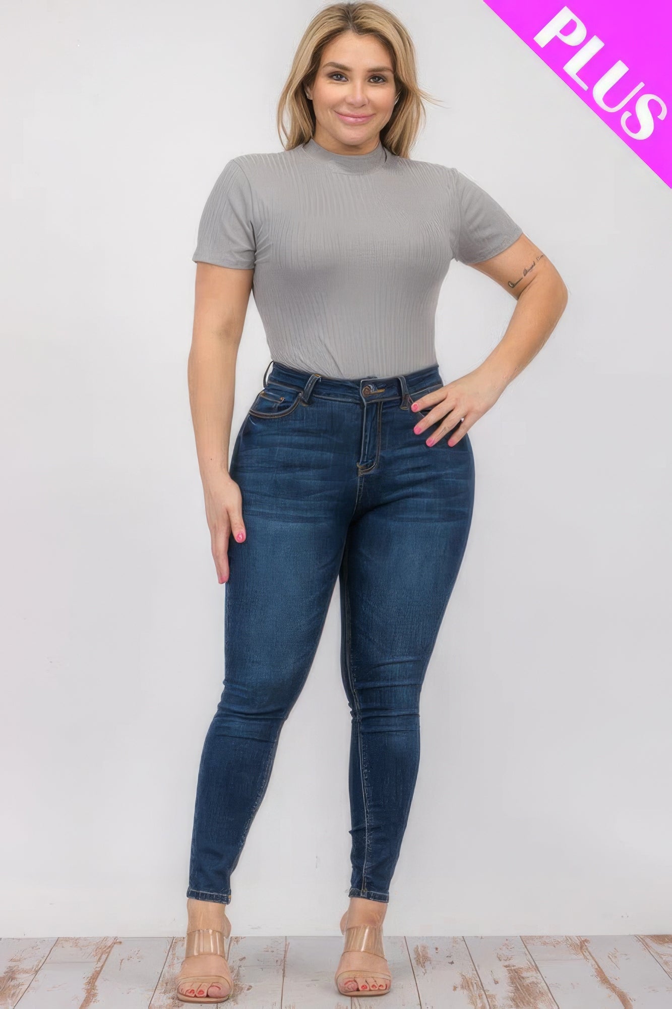 Plus Size Ribbed Short Sleeve Bodysuit – Soft Polyester & Spandex, Versatile for Layering or Wearing Solo, Perfect for Casual or Dressy Occasions