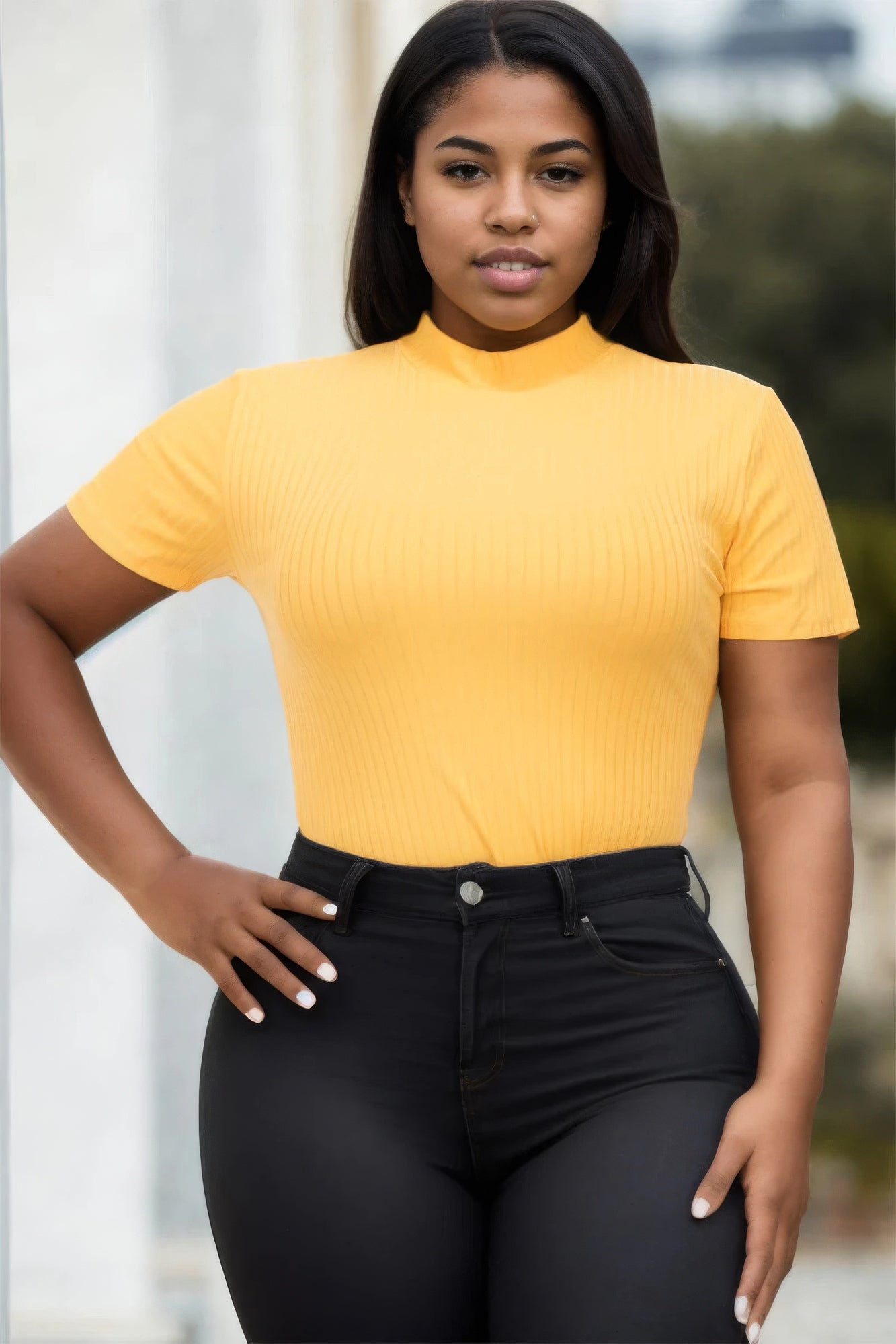 Plus Size Ribbed Short Sleeve Bodysuit – Soft Polyester & Spandex, Versatile for Layering or Wearing Solo, Perfect for Casual or Dressy Occasions