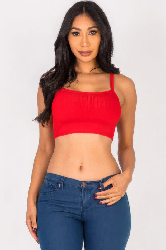 Ribbed Knit Cami Crop Top – Polyester & Spandex, Stylish Ribbed Texture, Perfect for Casual Outings, Beach Trips & Lounging