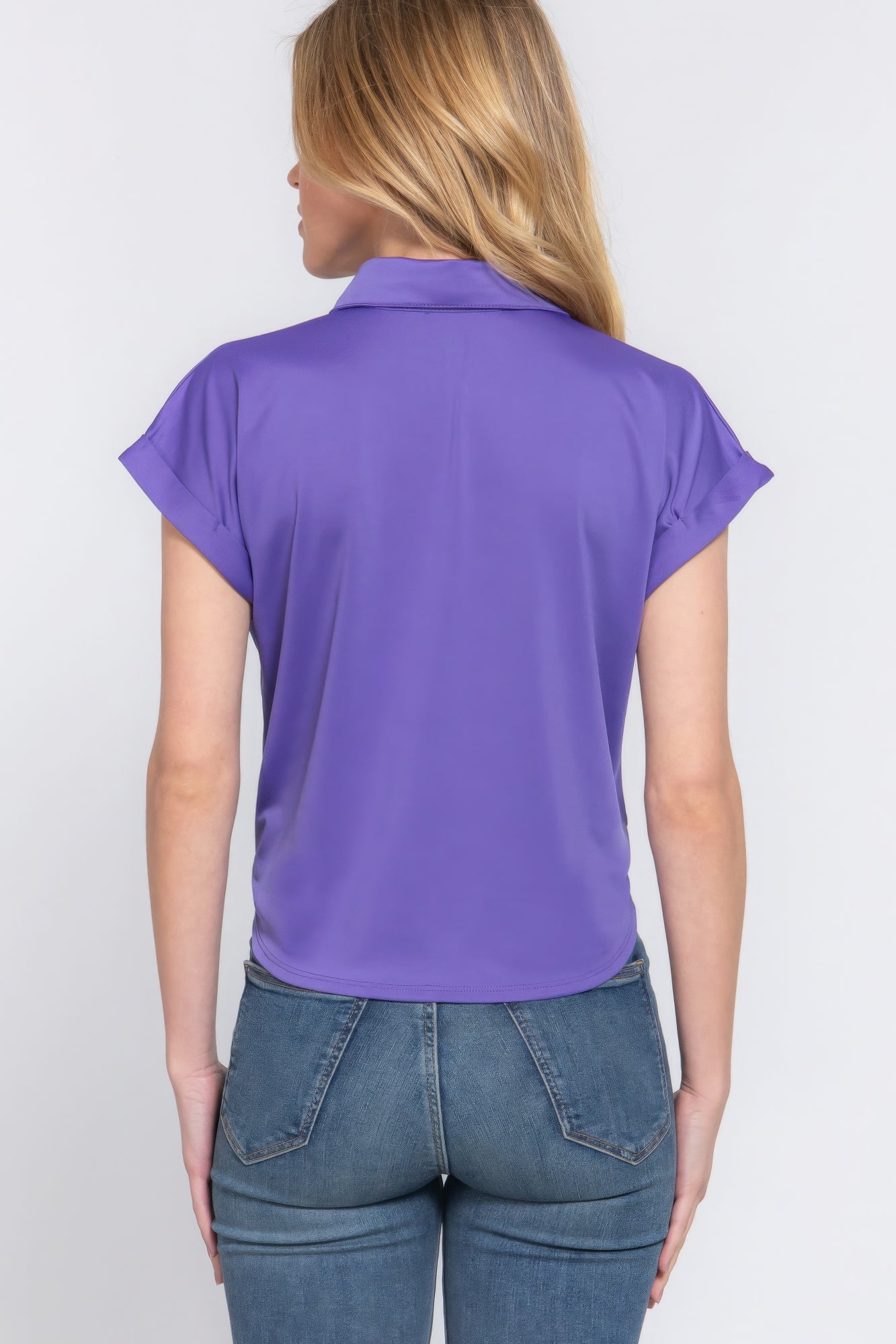 Short Sleeve Front Tie Stretch Top – ITY Blend of Polyester & Spandex, Smooth & Stretchy, Perfect for Casual Outings & Semi-Formal Events