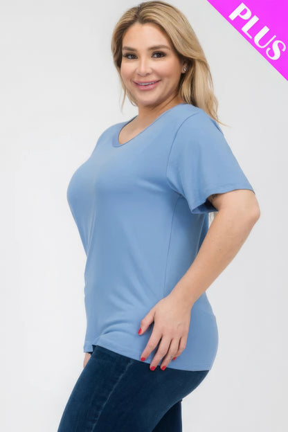 Plus Size Basic Short Sleeve T-Shirt – Soft & Stretchy Polyester-Spandex Blend, Classic Crew Neck, Ideal for Casual Outings & Everyday Wear