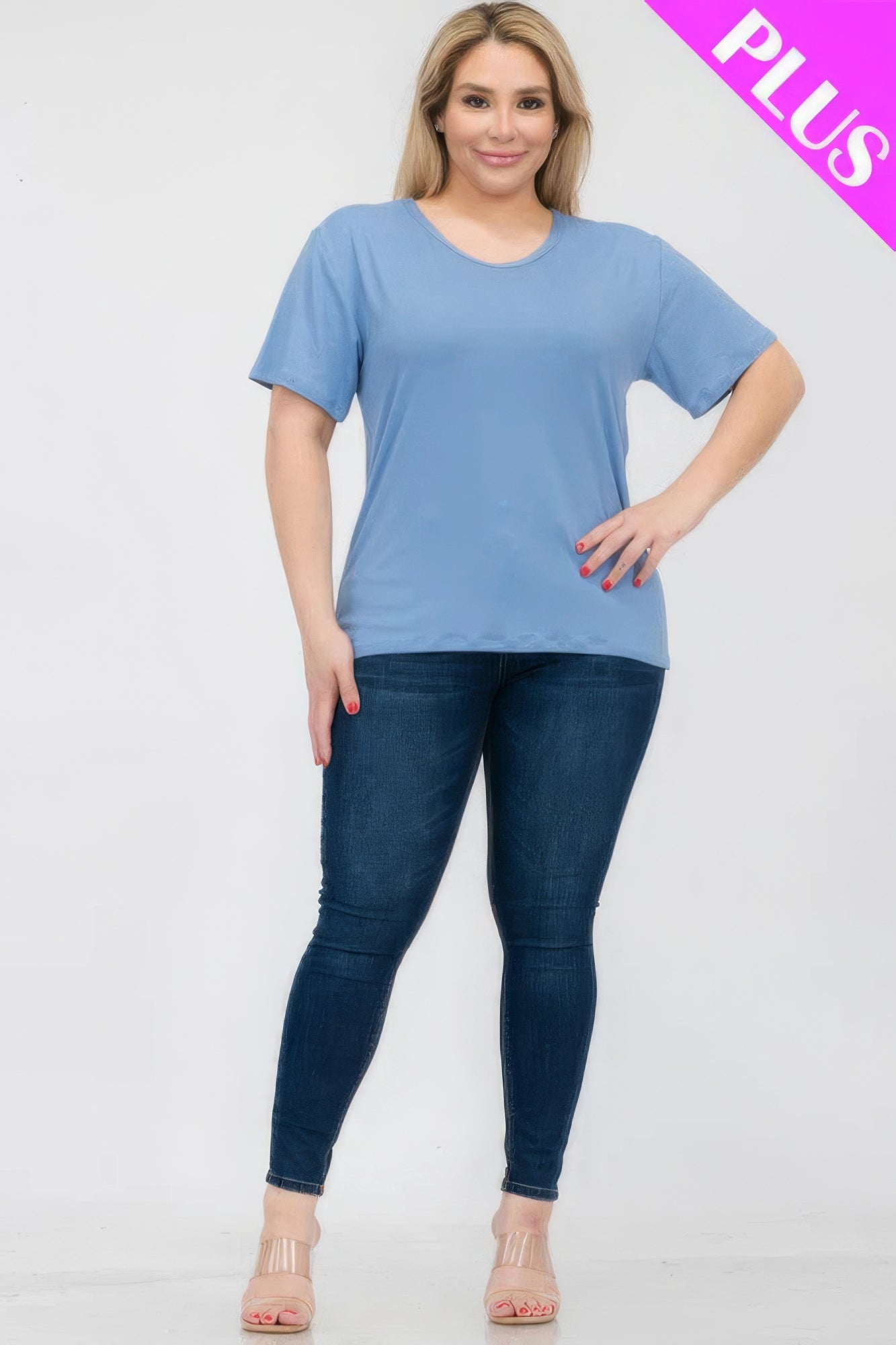 Plus Size Basic Short Sleeve T-Shirt – Soft & Stretchy Polyester-Spandex Blend, Classic Crew Neck, Ideal for Casual Outings & Everyday Wear