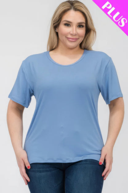 Plus Size Basic Short Sleeve T-Shirt – Soft & Stretchy Polyester-Spandex Blend, Classic Crew Neck, Ideal for Casual Outings & Everyday Wear