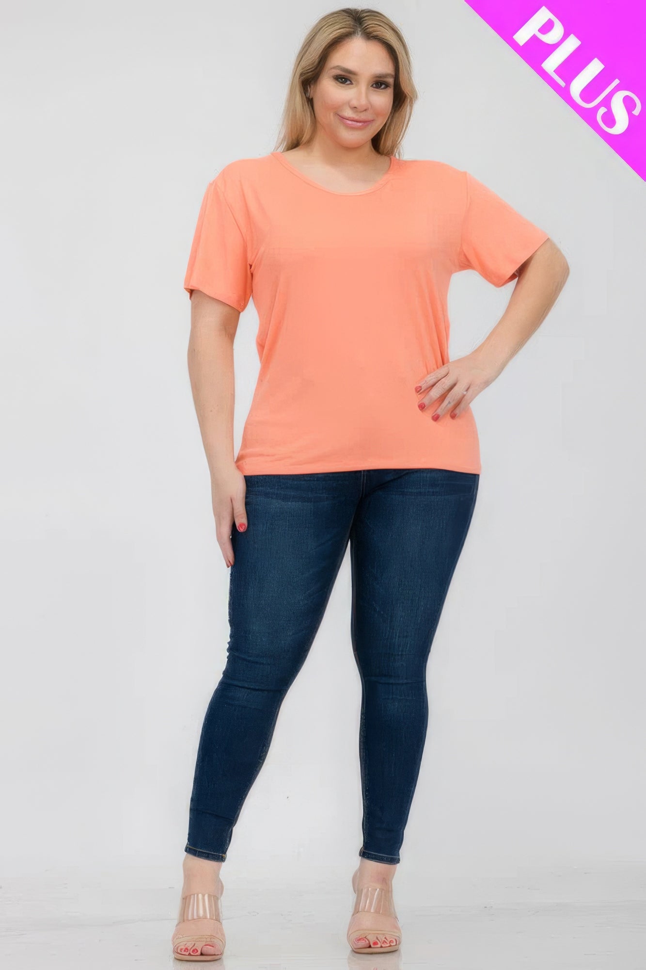 Plus Size Basic Short Sleeve T-Shirt – Soft & Stretchy Polyester-Spandex Blend, Classic Crew Neck, Ideal for Casual Outings & Everyday Wear