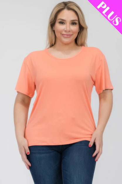 Plus Size Basic Short Sleeve T-Shirt – Soft & Stretchy Polyester-Spandex Blend, Classic Crew Neck, Ideal for Casual Outings & Everyday Wear