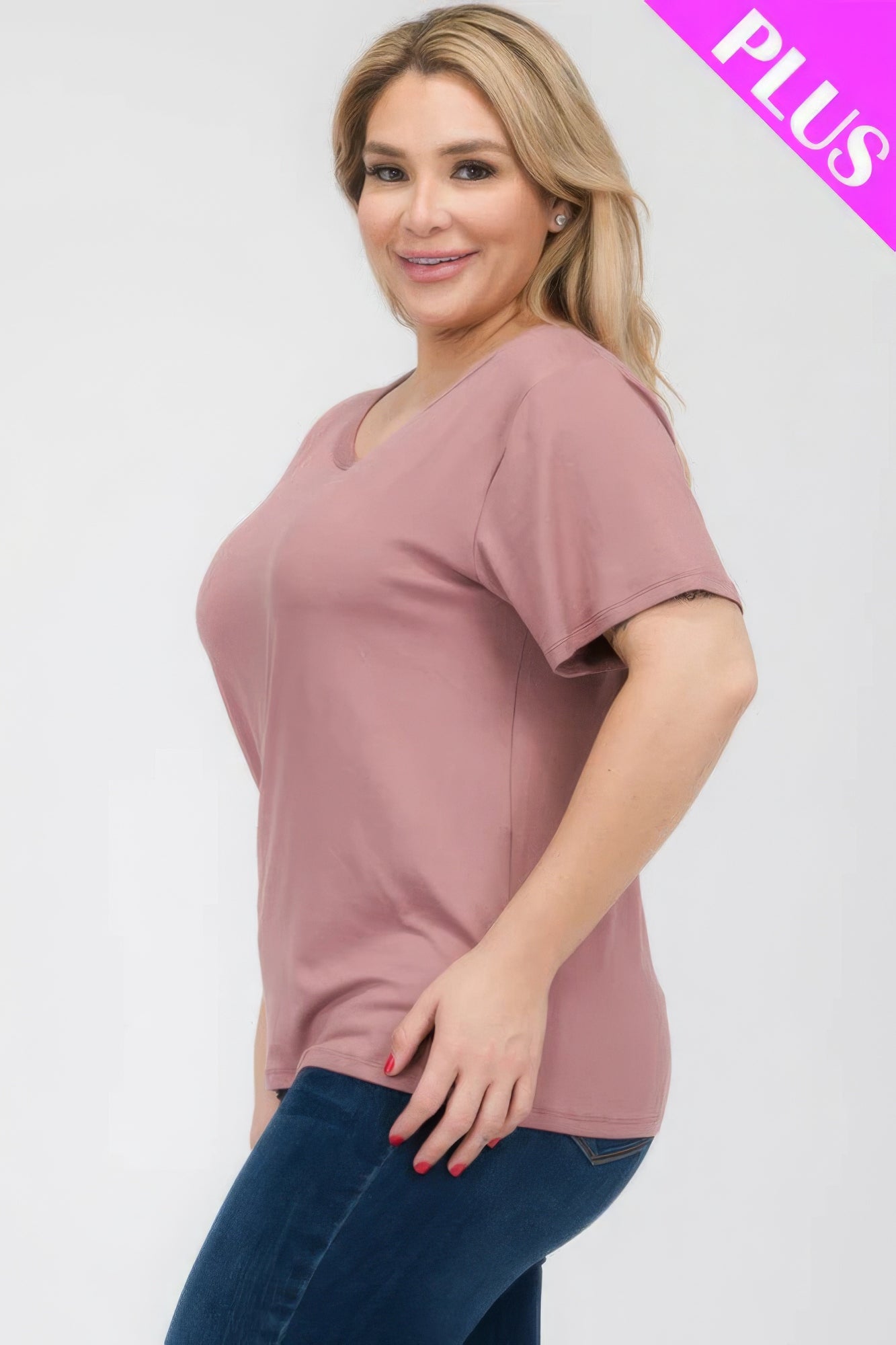 Plus Size Basic Short Sleeve T-Shirt – Soft & Stretchy Polyester-Spandex Blend, Classic Crew Neck, Ideal for Casual Outings & Everyday Wear