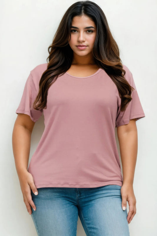 Plus Size Basic Short Sleeve T-Shirt – Soft & Stretchy Polyester-Spandex Blend, Classic Crew Neck, Ideal for Casual Outings & Everyday Wear