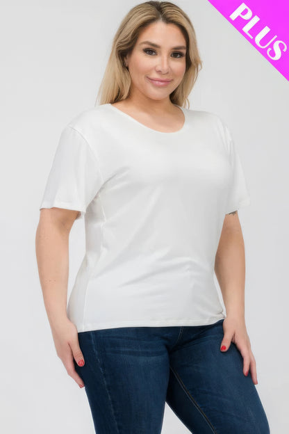 Plus Size Basic Short Sleeve T-Shirt – Soft & Stretchy Polyester-Spandex Blend, Classic Crew Neck, Ideal for Casual Outings & Everyday Wear