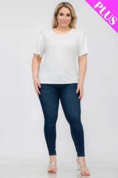 Plus Size Basic Short Sleeve T-Shirt – Soft & Stretchy Polyester-Spandex Blend, Classic Crew Neck, Ideal for Casual Outings & Everyday Wear