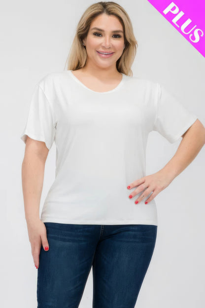 Plus Size Basic Short Sleeve T-Shirt – Soft & Stretchy Polyester-Spandex Blend, Classic Crew Neck, Ideal for Casual Outings & Everyday Wear