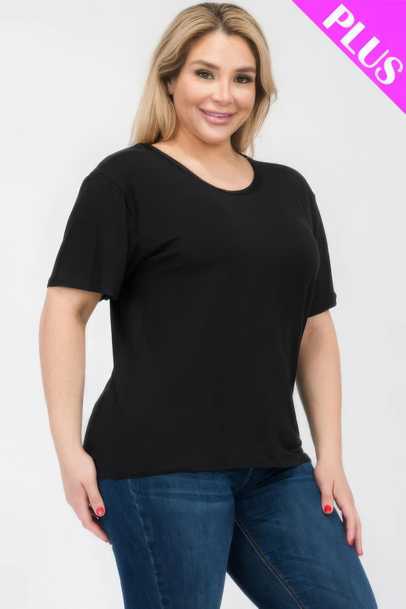 Plus Size Basic Short Sleeve T-Shirt – Soft & Stretchy Polyester-Spandex Blend, Classic Crew Neck, Ideal for Casual Outings & Everyday Wear