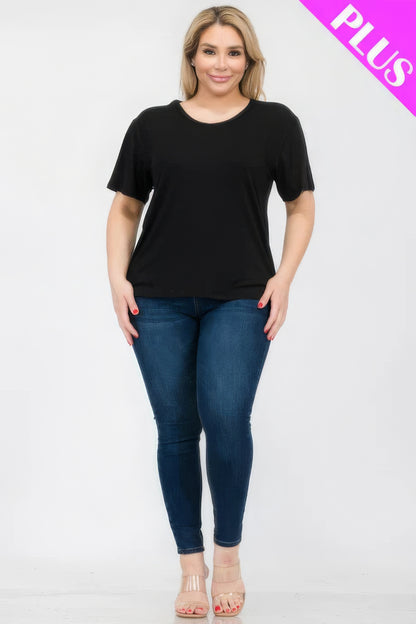 Plus Size Basic Short Sleeve T-Shirt – Soft & Stretchy Polyester-Spandex Blend, Classic Crew Neck, Ideal for Casual Outings & Everyday Wear