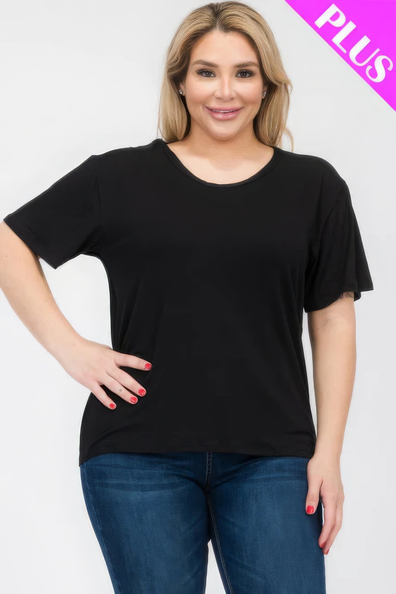 Plus Size Basic Short Sleeve T-Shirt – Soft & Stretchy Polyester-Spandex Blend, Classic Crew Neck, Ideal for Casual Outings & Everyday Wear