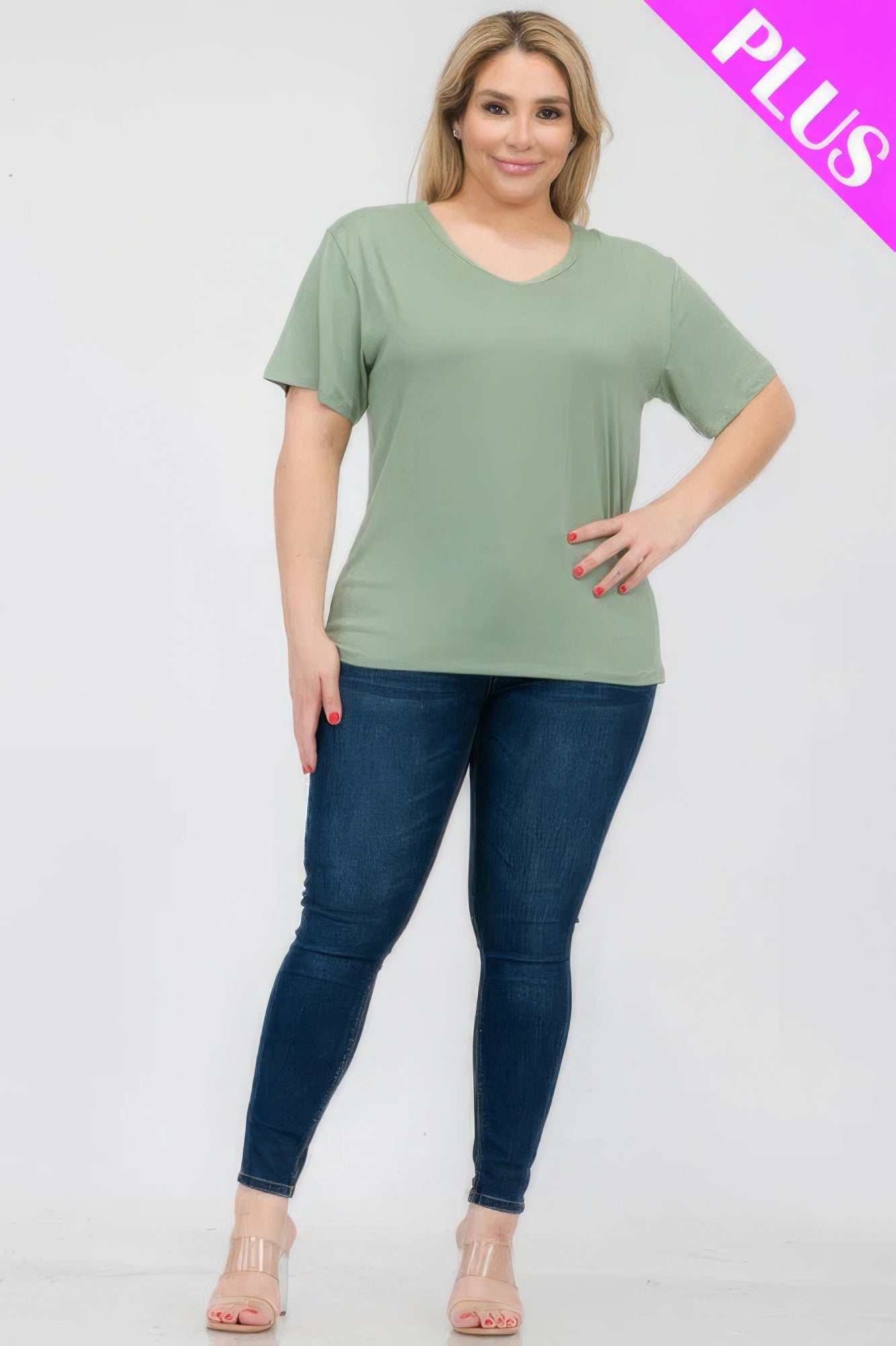 Plus Size Basic Short Sleeve T-Shirt – Soft & Stretchy Polyester-Spandex Blend, Classic Crew Neck, Ideal for Casual Outings & Everyday Wear