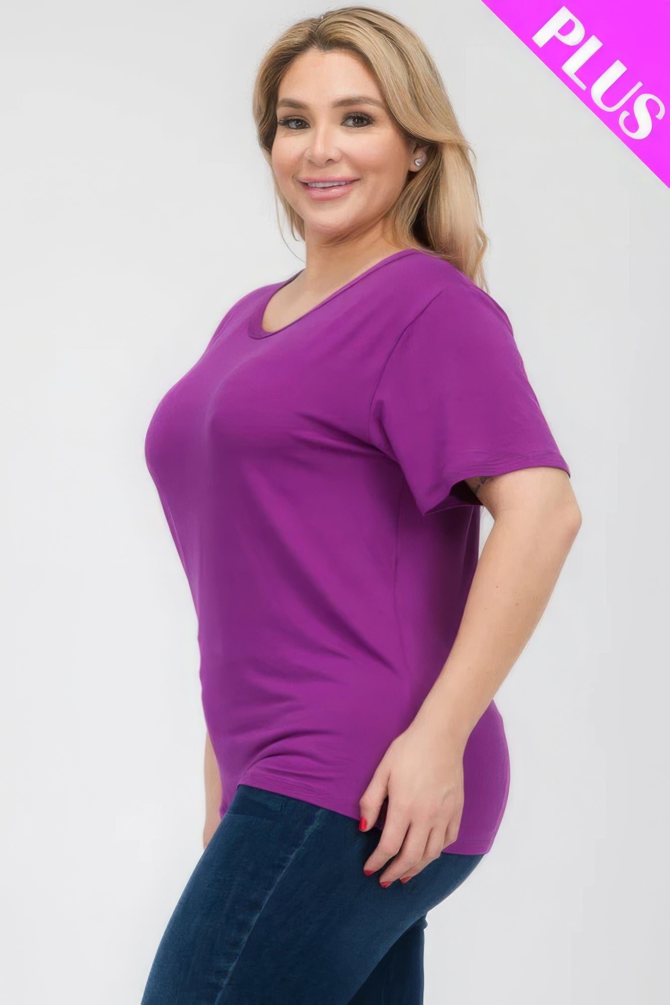 Plus Size Basic Short Sleeve T-Shirt – Soft & Stretchy Polyester-Spandex Blend, Classic Crew Neck, Ideal for Casual Outings & Everyday Wear