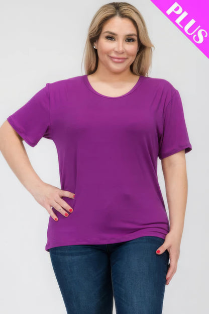 Plus Size Basic Short Sleeve T-Shirt – Soft & Stretchy Polyester-Spandex Blend, Classic Crew Neck, Ideal for Casual Outings & Everyday Wear