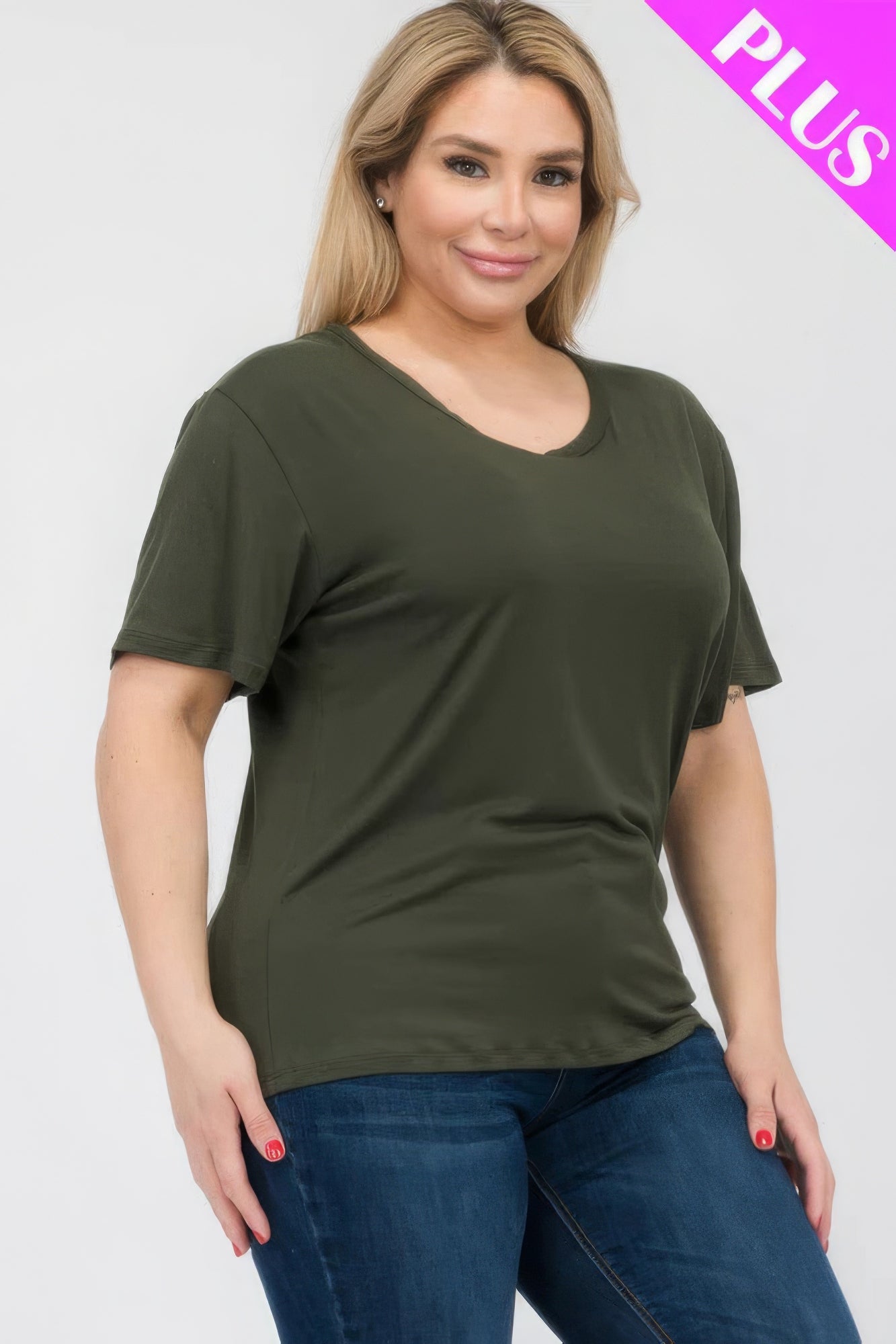 Plus Size Basic Short Sleeve T-Shirt – Soft & Stretchy Polyester-Spandex Blend, Classic Crew Neck, Ideal for Casual Outings & Everyday Wear